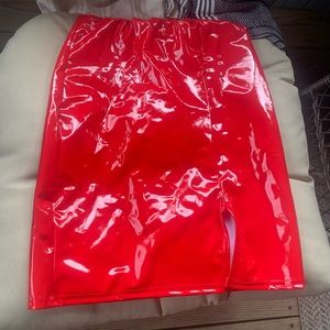 Pretty Little Thing Red Vinyl Mini Skirt